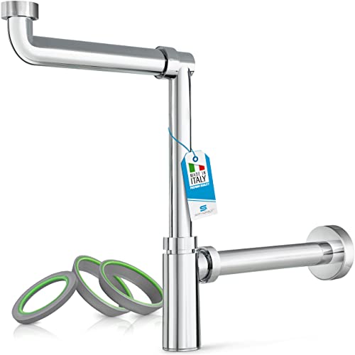 Sifón de lavabo para ahorro de espacio, 1 1/4" - Diámetro 32 mm - Sifón para muebles de lavabo - Desagüe de plástico ABS - Acortable - Diseño bonito desagüe de 1 1/4 pulgadas (sifón para botellas) Cover