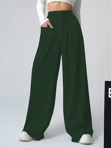 Image of Shasmi Women's Loose Mid Rise Solid, Pleated Trousers, Wide Leg Pocket Casual Long Korean Trousers Pant (146)