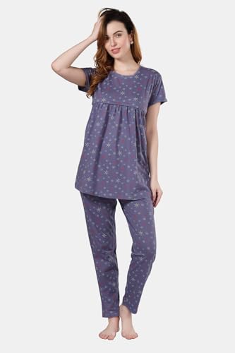 Image of Fabme Womens Cotton Pre and Post Pregnancy Maternity Top and Pyjama Set