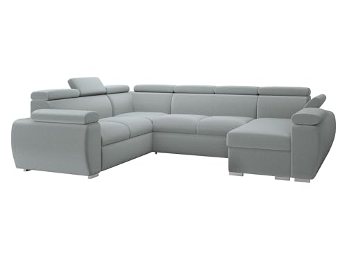 Mirjan24 Boston U Canapé d'angle avec tiroir de lit et fonction convertible, canapé d'angle rembourré avec appuie-têtes réglables, en forme de U, paysage...