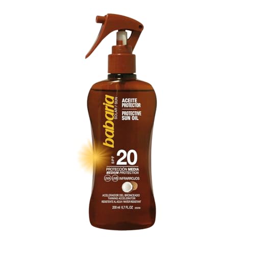 Babaria - Sunscreen Spray with Coconut Body Tanning Oil | Sun Cream Spray with Tanning Accelerator | Tanning Enhancer SPF 20 | Tanning Sun Cream
