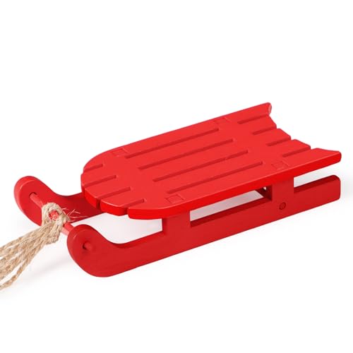 BETESSIN Wichtel Zubehör Weihnachten - Miniatur Holzschlitten Rot -...