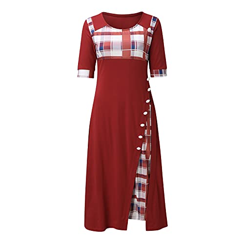 STKOOBQ Vestido feminino vintage princesa gola redonda manga 3/4 botão festa Aline Swing mini vestid