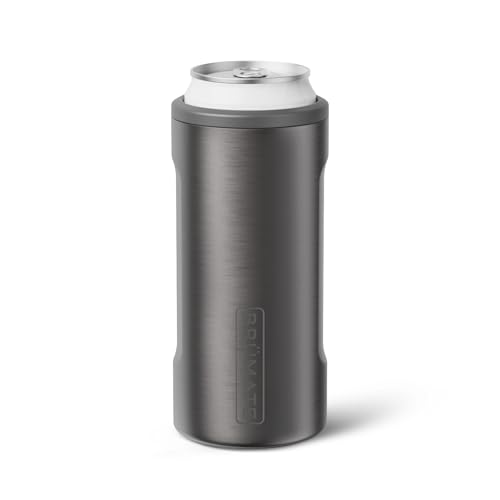 Image of BruMate Hopsulator Slim Can Cooler Insulated for 12oz Slim Cans | Skinny Can Insulated Stainless Steel Drink Holder for Hard Seltzer, Beer, Soda, and Energy Drinks (Black Stainless)