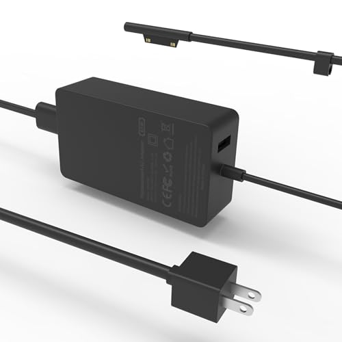 65W Surface Charger for Microsoft Surface Pro 10/9/8/7, Surface Laptop 6/5/4/3, Surface Book, Surface Go, 10FT Cable USB Port Replacement Power Adapter, LED,Supply 36W, 44W