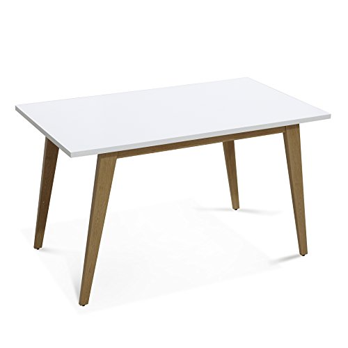 IDS Home Mid Century Modern Kitchen Dining Room Table Classic White Wooden Look Table Top Desk with Solid Metal Leg for 4/6 People, Home Office Leisure Coffee Table