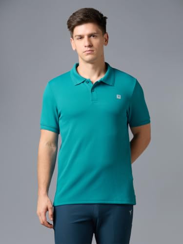 Image of TECHNOSPORT Men's Regular Fit Half Sleeve Polo T-Shirt with Collar, ELASTO Plus Quick Dry Moisture Wicking Polo Tee for Gym Sports Golf and Casual Wear