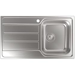 Fregadero Cuadrado Con Escurridor Cata | Fregadero de Cocina Sobre encimera | Cubeta Cuadrada con Escurridor | Modelo CDP-1 EI |Instalación en Mueble de 45 cm | Profundidad de 18 cm | Acero Inoxidable