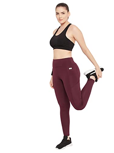 Image of Clovia Women's Snug Fit Active High-Rise Ankle-Length Tights in Purple