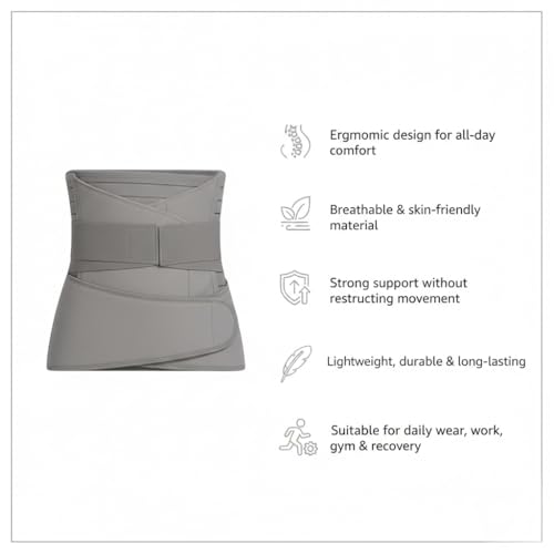 Image of Amazon Brand - Solimo 3-in-1 Post Pregnancy Abdominal Belt for Women - C-Section Abdomen Belt & Belly Wrap for After Delivery Recovery - Adjustable Postpartum Belt, Maternity Belt for Waist, Pelvis & Tummy Support (Free Size) (GREY)