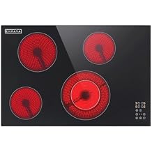 Empava Electric Cooktop, 30 inch 4 Burners, Built in Radiant Stove, Including Dual Zone Element, Ceramic Glass Smooth Surface in Black, ETL Certified, All Kinds of Cookware, 220-240V, No Plug