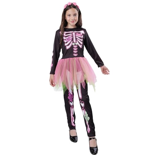 Disfraz CatrIna Niña Halloween, Disfraz Esqueleto Niña, Falda Tutu Niña Halloween, Disfraz Halloween Niña, Disfraz Mejicana Niña Multicolor Arcoiris Carnaval (5-6 años)