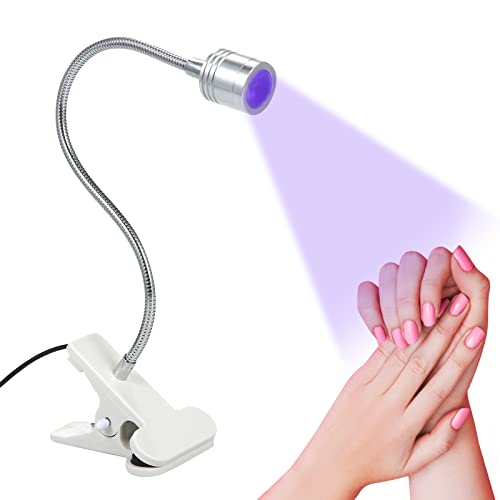 Bestauty Mini Schwanenhals-LED-Nagellampe UV Lampe für Gelnägel mit 400 nm Wellenlänge 4 Einstellbaren Intensitäten 360 ° Drehbarer Nageltrockner mit Festem Clip USB-Aufladung (Silber) Cover