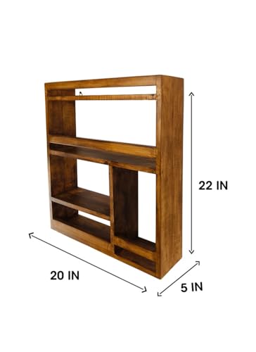 Image of Rustic Wooden Wall-Mounted Spice Rack, Kitchen Storage Organizer with 5 Shelves, Coffee and Condiment Display Stand