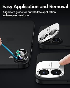 Image of SafeCase for iPhone 16|iPhone 16 Plus Camera Lens Protector[Pack Of 2-BLACK Metal Aluminum Alloy Tempered Glass Cover Camera Screen Protector Accessories, Case Friendly for iPhone 16 /16 Plus 2024