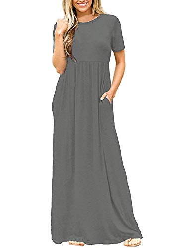 Image of DEARCASE Maxi Dress for Women Short Sleeve Casual Summer Loose Plain Comfy Long Dresses with Pockets