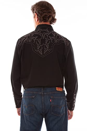 Scully Black Traditional Embroidered Longhorn Mens Snap Western Shirt P-9122