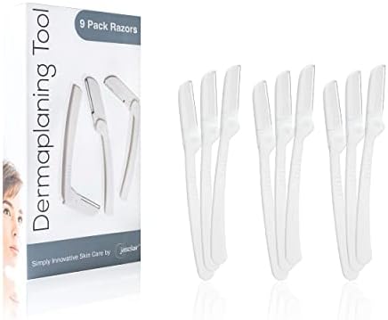 jasclair Dermaplaning Tool Practical Eyebrow, Face and Peach Fuzz Hair Removal Razors for Women, Helps Exfoliate and Smooth the Skin - Bonus Ebook Included for Simple Instructions -9 Count