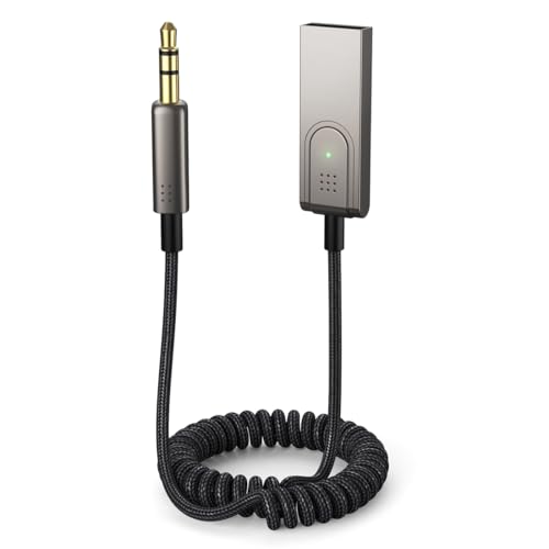 WUSJCOF Receptor Bluetooth 5.3, Adaptador Jack 3.5mm Auxiliar, Conector de Audio para Coche, Receptor Bluetooth Coche, Compatible con Coches con Puerto USB, Altavoces y Amplificadores (Gris Oscuro)