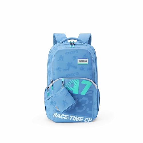 Image of American Tourister Uni-Teen | 32 Ltrs | 3 Compartments | Bottle Pocket | Ergonomic Padded Back Panel & Shoulder Straps | Secondary School Backpack | 1 Year International Warranty | Elemental Blue