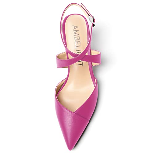 AMBELIGHT Womens Buckle Ankle Strap Pointed Toe Matte Dress Office Stiletto Mid Heel Pumps Shoes 2.5 Inch3