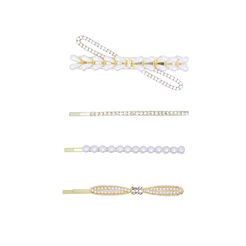 4pc Pearl Hair Clips Metal Bobby Pins & Alligator Clips