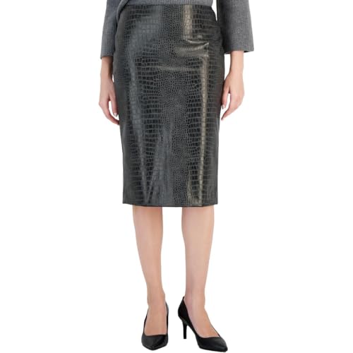 Anne Klein Womens Animal Print Faux Leather Pencil Skirt