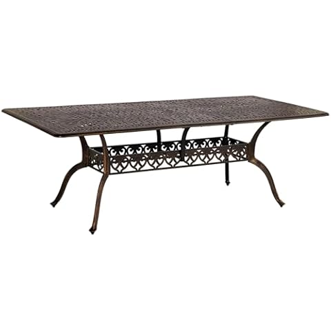 QUYZE Patio Dining Table, 87" Outdoor Patio Table with Umbrella Hole Bronze Rectangular Cast Alluminum Patio Metal Dining Table, Outdoor Furniture for Backyard Lawn Balcony Deck Cover