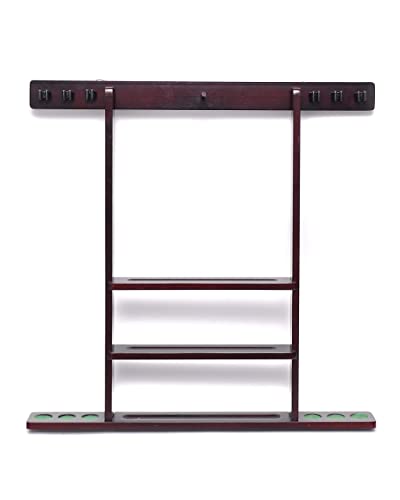 6 Pool Cue - Billiard Stick Wall Rack Mahogany Finish Billiards Pool Cue Rack #TOP1