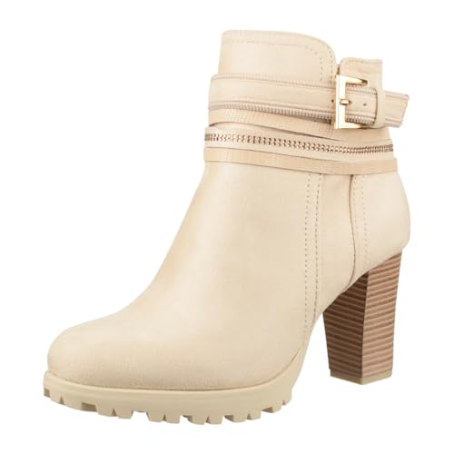 Elara Bottines Femmes Bottes à Cheville Chunkyrayan 2018 C292-1-Beige-36