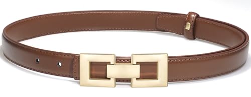 Glamorstar Women Skinny Belts Thin PU Leather Waist Belt with Gold Buckle