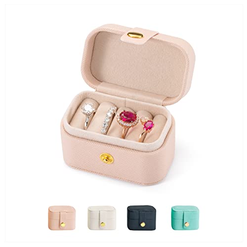 VOMNA Travel Jewelry Ring Case,Small Jewelry Ring Box,Ring Holder,Mini Jewelry Case Portable Storage Case, for Women Girls, for Travel,Business,Wedding,Bridesmaid Gift(Pink)
