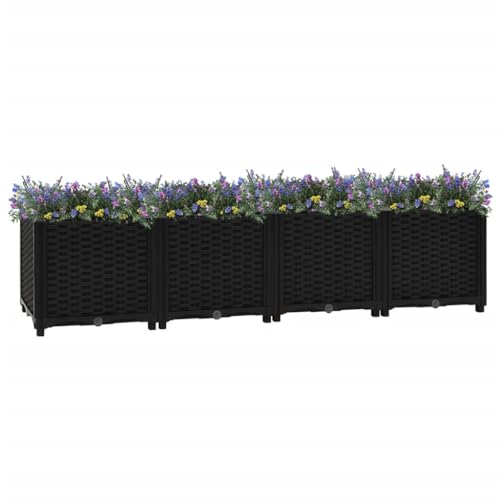 Myheimly Hochbeet 160x40x38cm Kräuterbeet Gemüsebeet zum Selber Bauen, Blumenkasten im Rattan-Look, Pflanzkasten für Garten Terrasse Balkon Polypropylen Schwarz