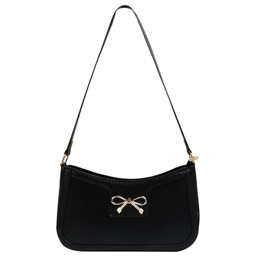 Fashion Bow Shoulder Bag for Women, Cute Hobo Tote Handbag Zipper Clutch Purse for Work Travel Casual