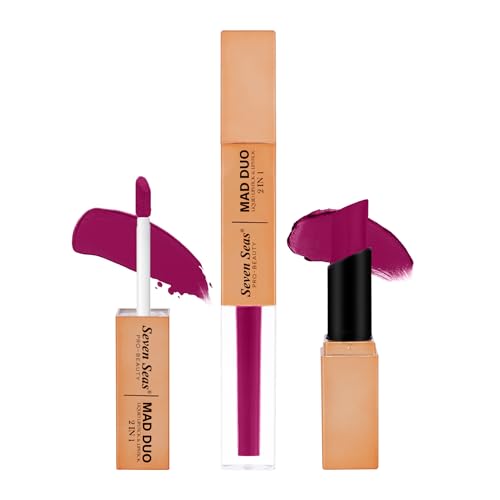 Image of Seven Seas 2in1 Non-Transfer | Smooth Texture | Hydrating | Long Lasting | Water-Proof | Full-Coverage Mad Duo Liquid Lipstick & Lipstick (Fuchsia, 4ml,3g)