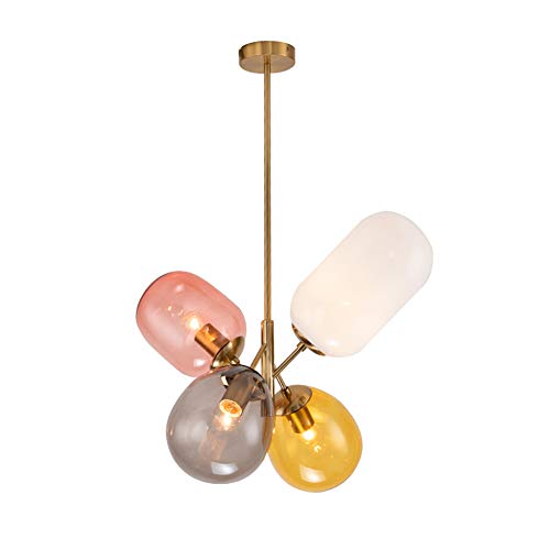 Lustre ballon E27 verre coloré à 4 têtes pour un éclairage de chambre réussi
