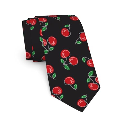 Red Cherry Black Ties For Men Novelty Funny Neckties Classic Fashion Men's Tie For Wedding Party Business Casual Gifts