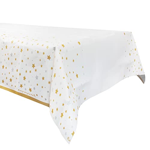 Silberne und goldene Stern-Tischdecke für Weihnachten, Weihnachten, Tischdecke für Silvester, Geburtstagsparty, Jahrestag, recycelbare und Einweg-Papiertischdecke – 180 x 120 cm