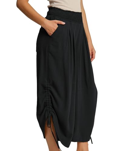 HOTIAN Women's Palazzo Pants Summer Boho Wide Leg High Waisted Casual Harem Pant with Pocket