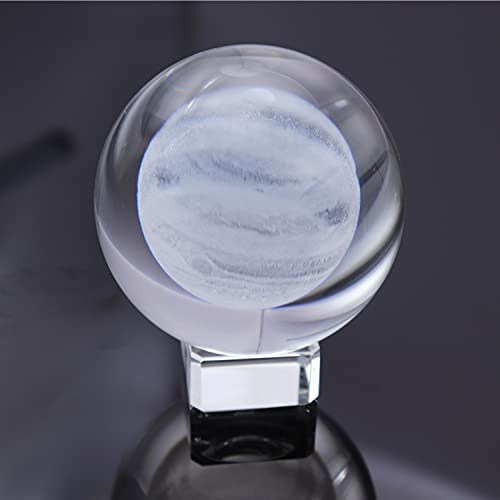 Image of 3 Inch /80MM Jupiter Crystal Ball, Display Globe Full Sphere Glass Paperweight with Clear Stand 3D Laser Engraved Glass Ball Sphere(Gifted Box Package)