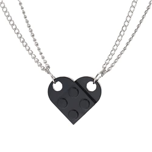 OKGD Punk 2Pcs Heart Brick Couples Love Necklace For Lovers Women Men Elements Friendship Necklaces Valentines Jewelry-173-KWK1270-04