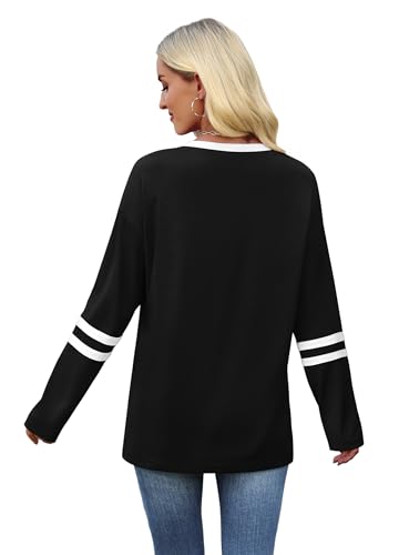 Image of Sampeel Long Sleeve Shirts for Women Color Block Casual Tops Fall Outfits 2026 Basic Tees Trendy Spring Clothes