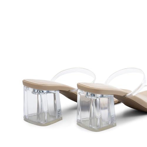 DREAM PAIRS Sandal Heels for Women Low Square Open Toe Block Chunky Heels Slip On Slides Mules for Party Homecoming Daily,Size 6.5,Clear,DWUMSS2516