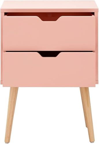 Image of VASIL MART Bedside Tables, Wooden Nightstands with Solid Wood Legs & 2 Drawers, End Tables Storage Units for Living Room /Bedroom,etc .(Pink)