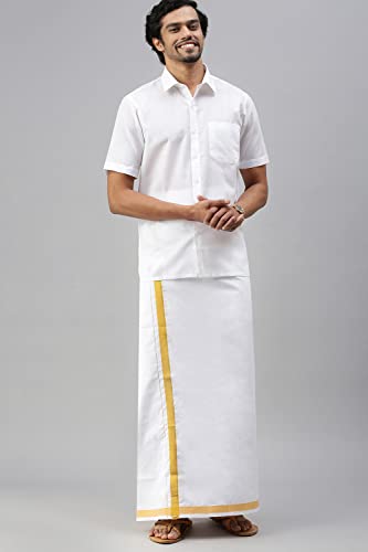 Image of RAMRAJ COTTON Men White Half Sleeve Shirt Crafted For Comfort| Durability| And Timeless Everyday Style
