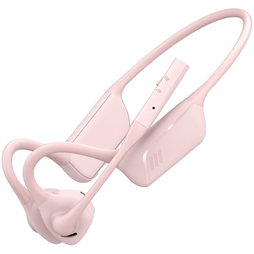 Smof Open-Ear Headphones with Mic,Qualcomm aptX Lossless Bluetooth 5.1 Wireless Headset with Noise-Canceling Mic and Mute Function for Online Meeting Driving-Not Bone Conduction (Pink)