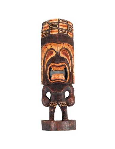 Statuetta Tiki da appendere o da appendere. Creazione artigianale tradizionale intagliata e dipinta a mano. Nella cultura polinesiana il Tiki è una divinità protettiva molto potente.