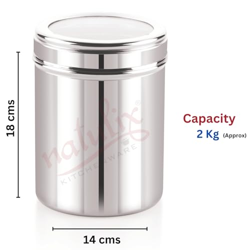 Image of NATULIX 2 Kg Stainless Steel Containers for kitchen with See Through Lid | Kitchen Containers Set | Silver (2500ml - 6pcs) Food Grains Capacity - 2kg Approx