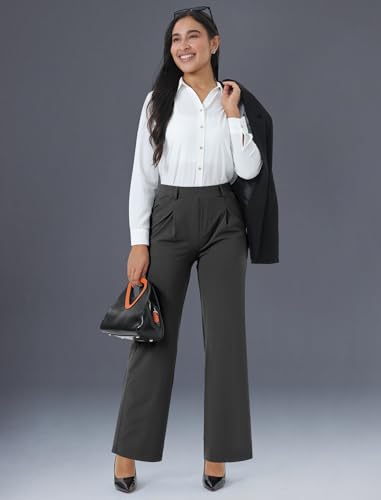 Image of Wide Leg Work Pants for Woman Stretchy Office Slack Dress Pants Business Trousers with Pockets