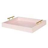 Kate and Laurel Lipton Decorative Tray with Polished Gold Metal Handles, Soft Pink